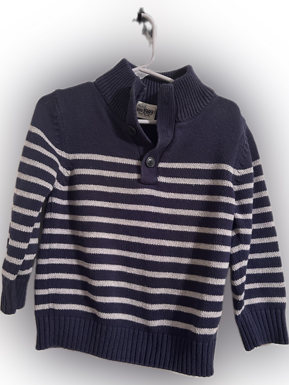 3T Navy and White Striped Knit Sweater with Mock Neck